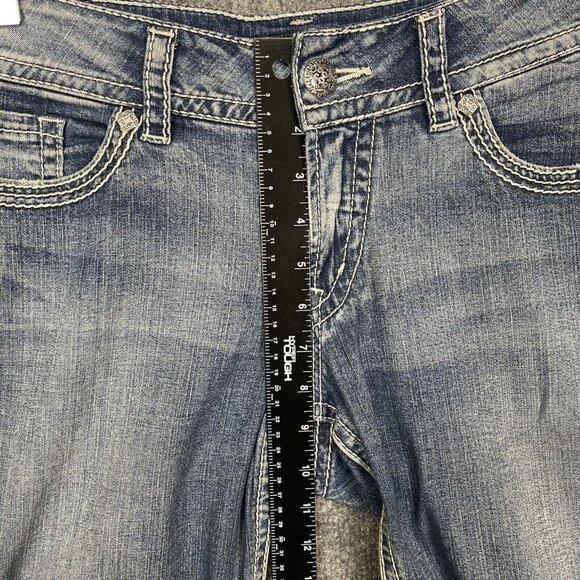 Silver Jeans Womens 28W Blue Suki Surplus Capri Embroidered Flap Pockets Stretch - Picture 7 of 16